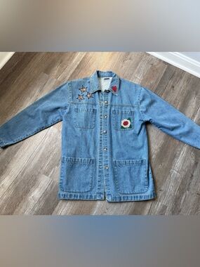 VTG CABIN CREEK Embroidered Denim Button Down Bird Retro Funky Multi Color M